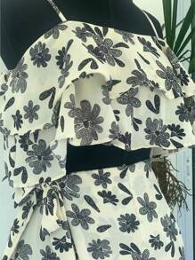 Women's Ruffled Skirt And Crop Top Set - 黑與白 - 查看 3