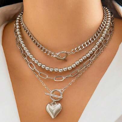 Bộ 4 mặt dây chuyền trái tim và bóng bay kim loại đính hạt thời trang, quà tặng bất ngờ lãng mạn, phụ kiện vòng cổ đa năng