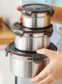 3PCS/1PC 不锈钢食品储存容器，防漏密封盖，适用于厨房不锈钢碗、饭盒，可放入冰箱和微波炉，可重复使用的沙拉和餐食容器 - 彩色 - 查看 10