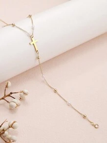 1pc Cross Gold Bead Pearl Necklace For Women,Faux Pearl Chain 14k Gold Plated Stainless Steel Gold Bead Chain Cross Long Collarbone Necklace Faith Necklace Christian Gifts, Friendship Gifts, Mama Gifts, Christmas Gifts, Faith Gifts,Jewelry Gifts