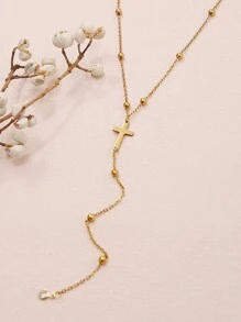 1pc Cross Gold Bead Pearl Necklace For Women,Faux Pearl Chain 14k Gold Plated Stainless Steel Gold Bead Chain Cross Long Collarbone Necklace Faith Necklace Christian Gifts, Friendship Gifts, Mama Gifts, Christmas Gifts, Faith Gifts,Jewelry Gifts
