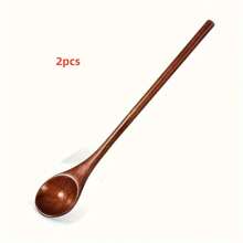 2pcs/4pcs/6pcs/10pcs Long Handle Wooden Coffee Spoon, Long Handle Stirring Spoon, Dessert Spoon, Honey Spoon, Long Handle Small Spoon Back To School - Brown - View 6