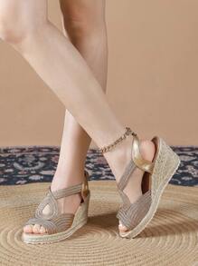 Women's New Casual Fashion Wedge Thick Bottom High Heel Waterproof Platform Embroidered Comfortable Vacation Sandals - Champagne - View 1