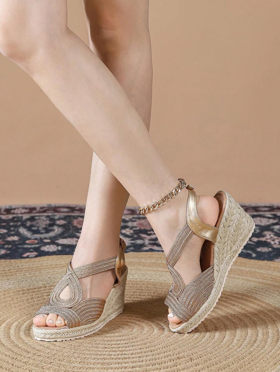 Women's New Casual Fashion Wedge Thick Bottom High Heel Waterproof Platform Embroidered Comfortable Vacation Sandals - Champagne - View 1