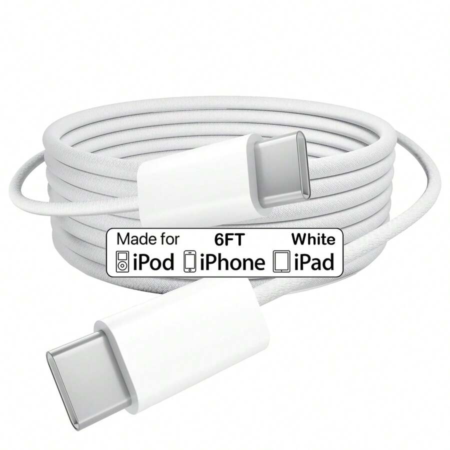 Cáp USB C sang USB C bện nylon, Dây sạc nhanh Type C 60W (3A) Tương thích với iPhone 16 15 Pro Max Plus, Máy tính xách tay Apple, iPad Pro Air 4, Galaxy S24 S23 S22+ S21 Ultra - trắng - Xem 1