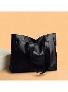 简约时尚女士手提包大容量托特包多功能单肩包和斜挎包 - 黑色 - 查看 5