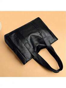 简约时尚女士手提包大容量托特包多功能单肩包和斜挎包 - 黑色 - 查看 4