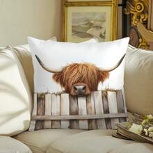 1 Vỏ gối hình con bò đực Highlander tối giản, nhung đào mềm mại in một mặt, vỏ gối 45*45CM thích hợp trang trí trong nhà, tiệc tùng, quà tặng gối trang trí - Nhiều màu - Xem 1