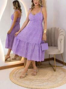 MIDI DRESS WITH TIES ON THE STRAPS IN LAISE - Lilac Purple - View 2