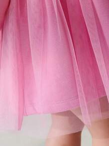 Vestido de manga larga de malla con estilo de niñas europeo y americano con bordado de conejito, vestido de princesa para niñas en otoño