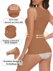 Shapewear Tummy Control Tank Top Compression Tanks For Women Square Neck Seamless Body Shaper Summer Exercise Yoga Gym Shirts - đen/trắng/nâu sáng - Xem 4