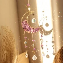 1 件，紫水晶月亮棱镜捕光器 - 半月形窗户吊坠 - 彩虹捕光器，适用于家庭和花园