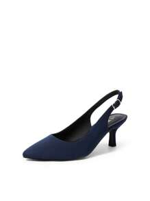 Women's Kitten Heel Point Toe Buckle Decor Slingback Stiletto Low Heels Dress Bridal Elegant  Solid Color Wedding Pumps Shoes - 霧霾藍 - 查看 4
