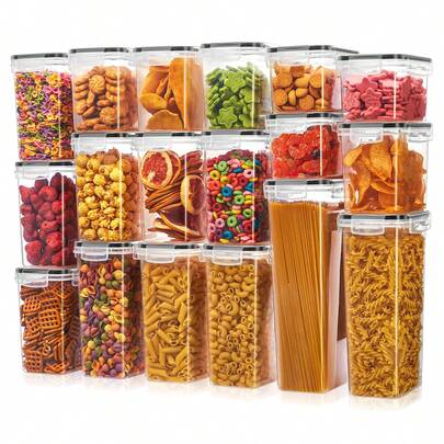 24pcs Airtight Food Storage Containers With Labels And Markers, Capacity For Cereal, Pasta, Flour, Sugar - Dishwasher  - Perfect For Back To School, College, And Kitchen Organization.