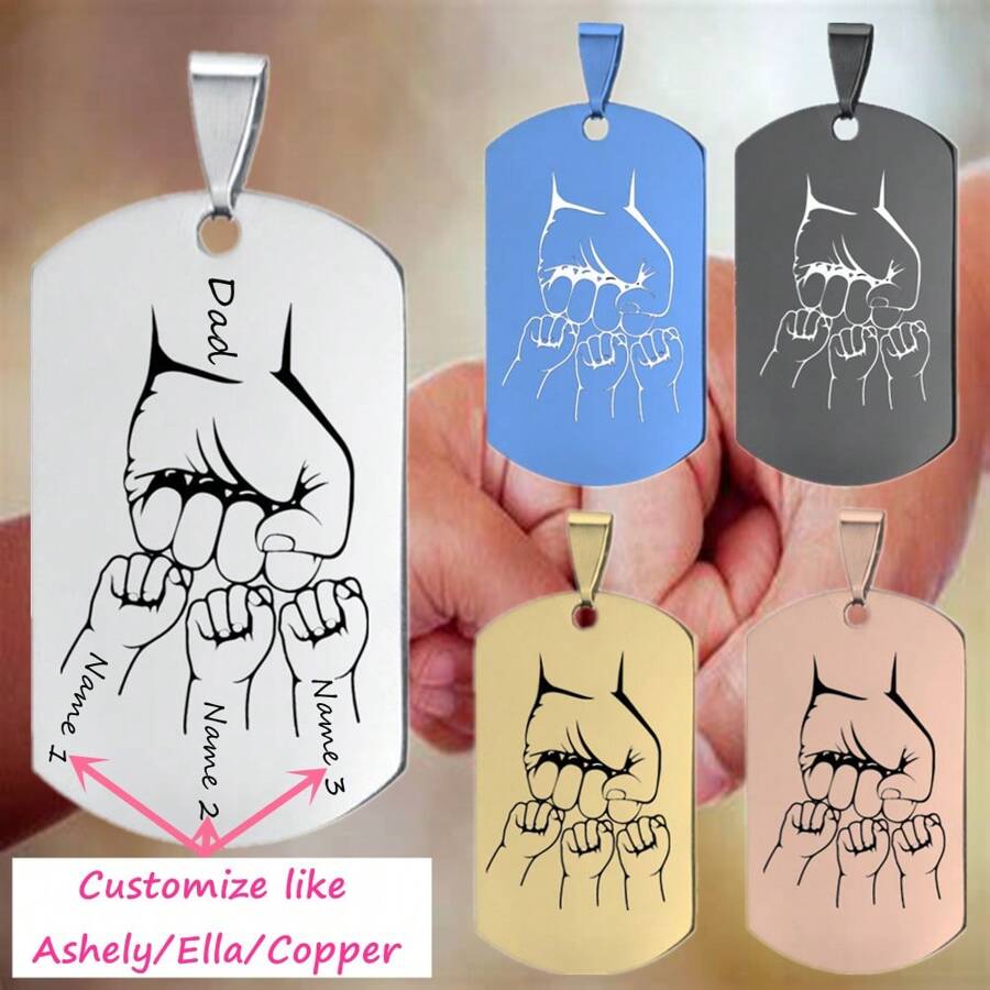 Dây chuyền hình cú đấm tay của đội Daddy được cá nhân hóa, Mặt dây chuyền thẻ tên chó Fist Bump tùy chỉnh 1-4 tên cho bố chồng, Trang sức tình yêu của ông nội, Quà tặng sinh nhật Giáng sinh Ngày của cha cho bố, Chồng Papa, Có túi quà - Nhiều màu - Xem 1