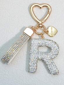 1pc Pink Soft Ceramic Letter Rhinestone Keychain, Cute Personalized Bag/Car Key Chain, Women Accessory, Gift For Mom, Friends, Valentine Valentine's Day Valentines Car Accessories Bag Charm School Goth Y2k - White - View 25