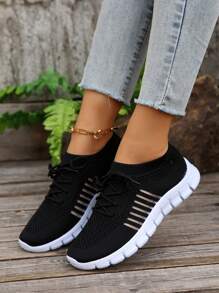 Sapatos femininos de malha respirável, tiras delicadas de garganta profunda, sola grossa, tênis casuais para corrida, primavera/verão