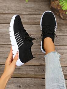 Sapatos femininos de malha respirável, tiras delicadas de garganta profunda, sola grossa, tênis casuais para corrida, primavera/verão