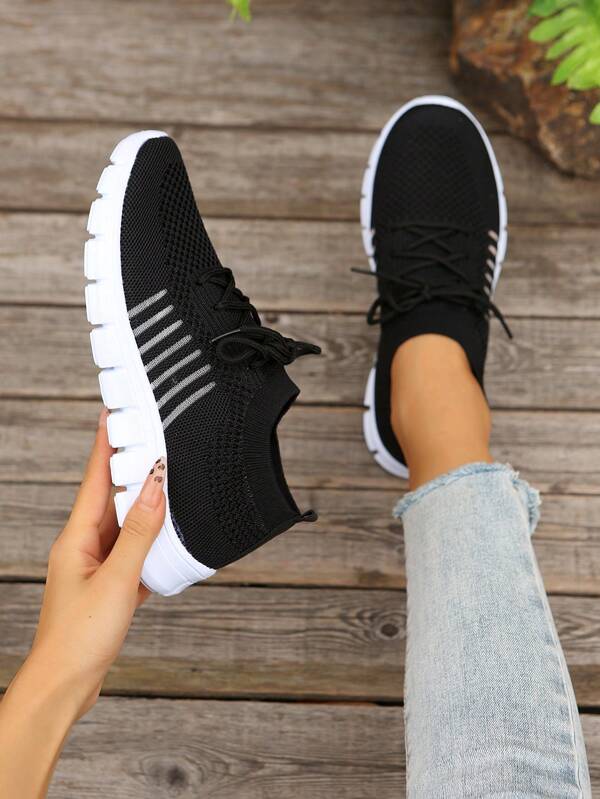 Sapatos femininos de malha respirável, tiras delicadas de garganta profunda, sola grossa, tênis casuais para corrida, primavera/verão