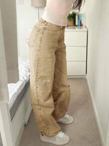 Women's Casual Straight-Leg Jeans, Versatile Suitable For All Seasons - Khaki - View 4