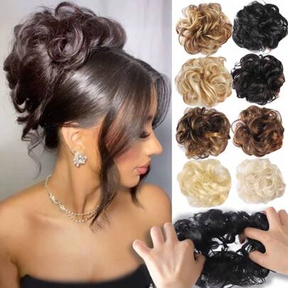 Large Messy Bun Hair Piece Wavy Curly Scrunchies Synthetic Chignon Ponytail Hair Extensions Thick Updo Hairpieces For Women