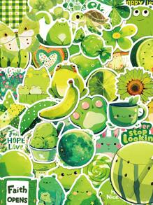 50 张绿色贴纸，美观动物植物涂鸦贴纸，适用于水瓶、笔记本电脑、滑板、行李箱、冰箱、DIY 剪贴簿、防水贴纸，适合儿童成人青少年 - 彩色 - 查看 1