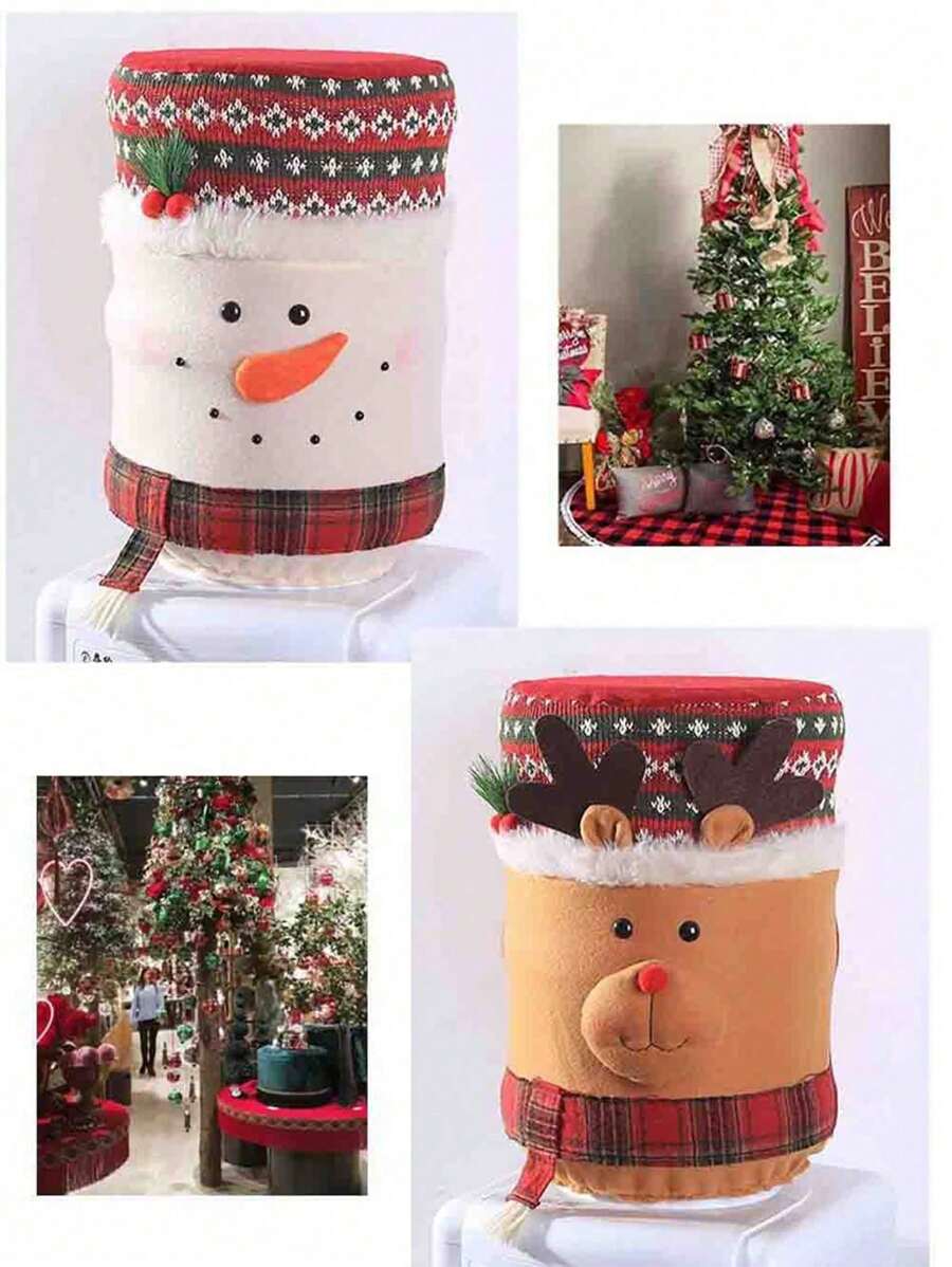 1 件装圣诞饮水机罩高弹力水桶防尘罩，适用于饮水机瓶盖，带松紧带，适合圣诞节家居装饰、老人、雪人、驯鹿 - 彩色 - 查看 1