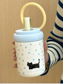 1pc Adorable Minimalist Cat Design Insulated Water Bottle, High-End Practical Portable Stainless Steel Tumbler Back To School - Multicolor - View 14