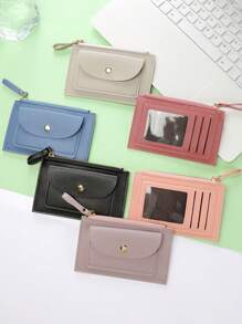 1 chiếc ví nút bấm màu trơn tối giản đa chức năng đựng tiền xu và thẻ quà tặng màu hồng cho phụ nữ - Màu Hồng Tươi - Xem 3