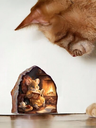 Funny Mouse Hole Wall Stickers Bedroom Kitchen Baseboard Home Decoration 3d Vinyl Wall Decals DIY Cartoon Rat Animal Mural Art, Stickers, Wall Decal, Vinyl Decal For Home Decorations, Spring Decoration Items Refresh Your Home, Rama Decoration Stickers Gifts Birthday Graduation