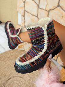 Women's Cozy Warm Platform Western Snow Boots Bohemian Multi-Color Winter Booties - Multicolor - View 2