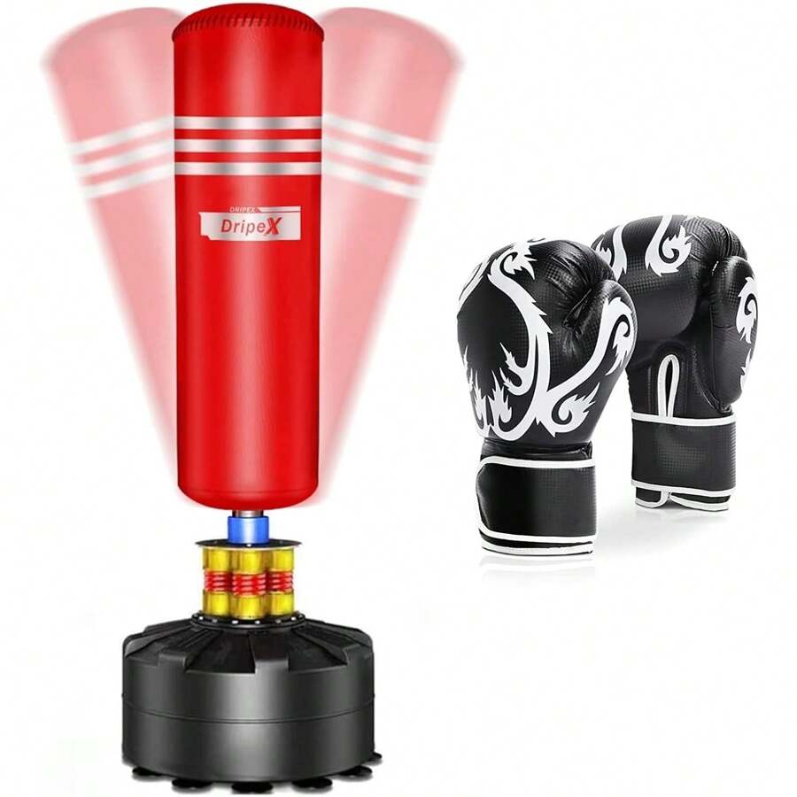 Adult Free Standing Boxing Punch Bag, Heavy Duty Punching Bag Stand With Suction Cup Base - 69 Inch - Red/Punch Bag With Gloves - View 1