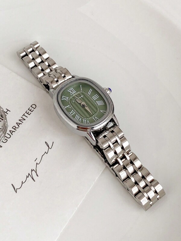 21design Solid Stainless Steel Strap Roman Numerals Quartz Watch With Silver Square Case