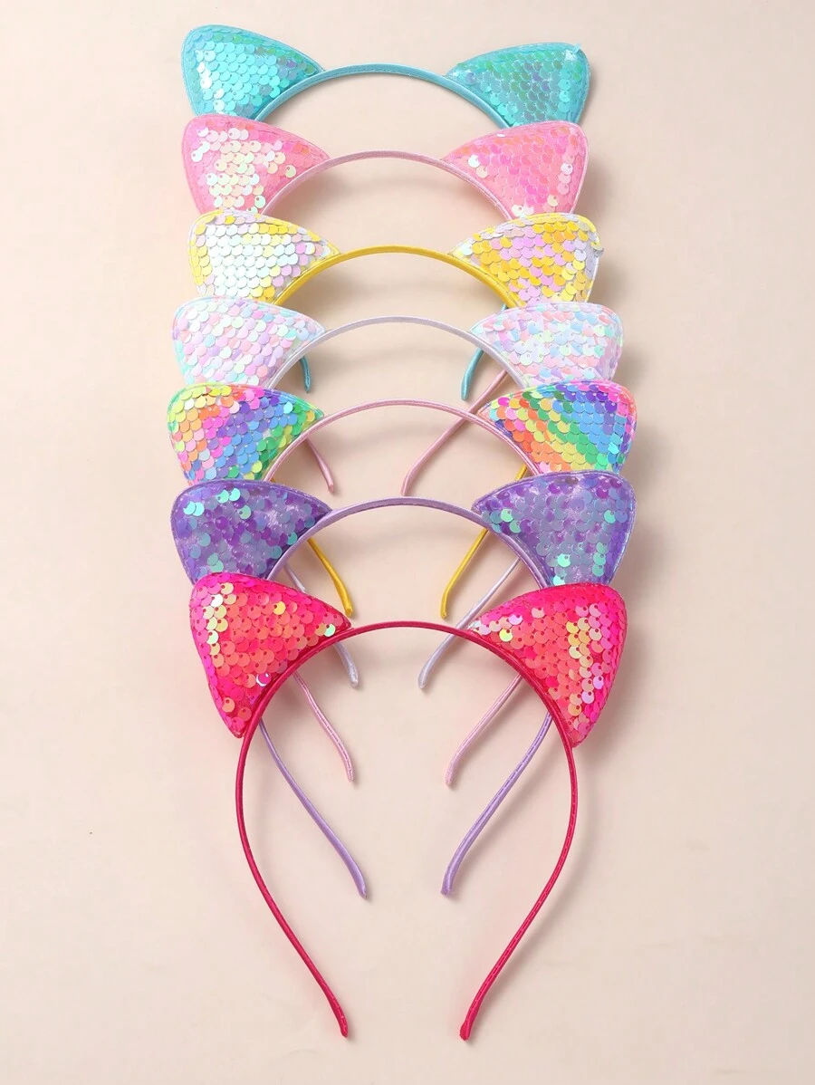 7 件彩色儿童卡通甜美猫耳头带 - 适合节日派对配饰 - 彩色 - 查看 1