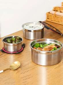 3PCS/1PC 不锈钢食品储存容器，防漏密封盖，适用于厨房不锈钢碗、饭盒，可放入冰箱和微波炉，可重复使用的沙拉和餐食容器 - 彩色 - 查看 4