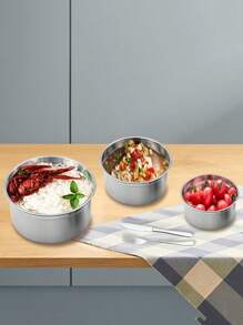 3PCS/1PC 不锈钢食品储存容器，防漏密封盖，适用于厨房不锈钢碗、饭盒，可放入冰箱和微波炉，可重复使用的沙拉和餐食容器 - 彩色 - 查看 8