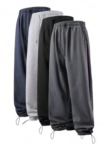 Men's Loose Solid Drawstring Sweatpants - Super Comfortable, Versatile, Breathable For Outdoor Activities - Slightly Stretchy, Knit Fabric, Casual Style - Màu xám đen - Xem 1
