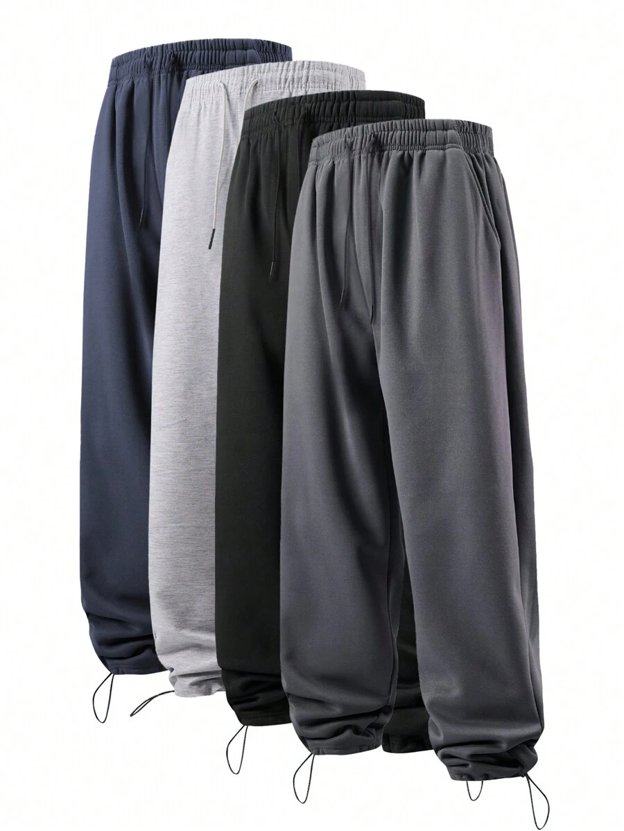 Men's Loose Solid Drawstring Sweatpants - Super Comfortable, Versatile, Breathable For Outdoor Activities - Slightly Stretchy, Knit Fabric, Casual Style - Màu xám đen - Xem 1