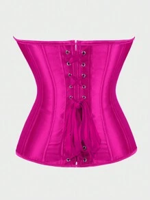 Corset Top Strapless Corset Bodyshaper Bustier Lingerie Satin Lace Up Boned Corset Vintage Corsets For Women - 玫紅色 - 查看 3