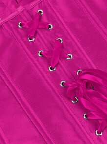 Corset Top Strapless Corset Bodyshaper Bustier Lingerie Satin Lace Up Boned Corset Vintage Corsets For Women - 玫紅色 - 查看 6