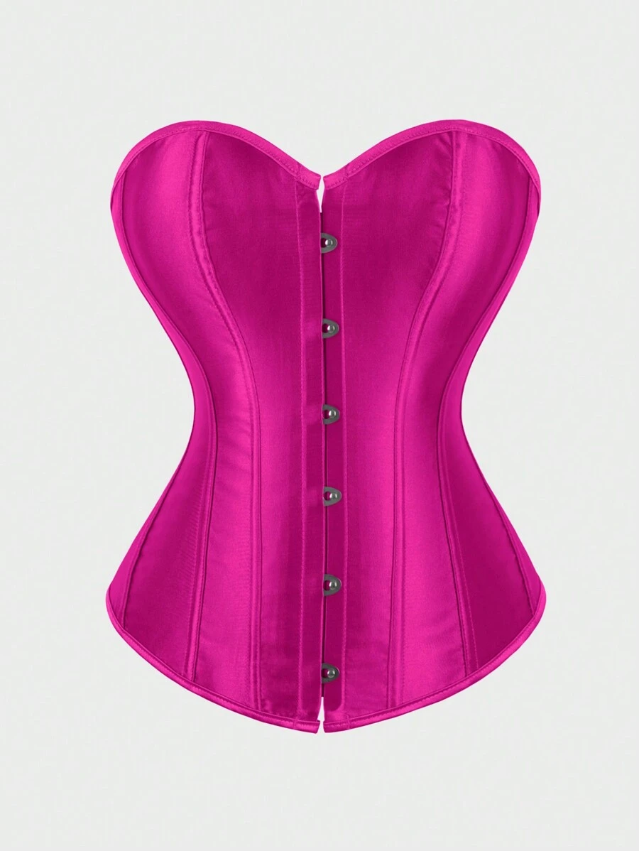 Corset Top Strapless Corset Bodyshaper Bustier Lingerie Satin Lace Up Boned Corset Vintage Corsets For Women - 玫紅色 - 查看 1