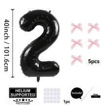 40 英寸粉色蝴蝶结装饰黑色数字 0-9 铝箔气球，粉色蝴蝶结装饰，适合生日派对、情人节、周年纪念、结婚求婚、圣诞节、新年装饰 - 黑色數字 - 查看 21