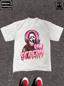 Witllent Women's 100% Cotton Cute When Your Scream T- Shirt, Women's Christmas 220g Heavy Cotton T-Shirt (1 PC) - White - View 1