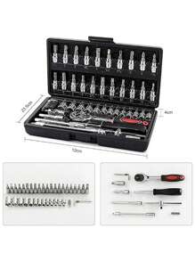 Juego De Llaves De Vaso 46 Piezas Con Carraca Y Accesorios - Negro - Ver 2