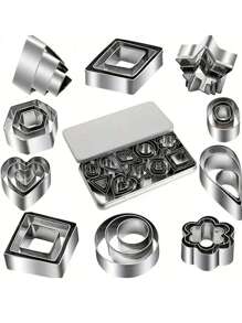 30 件饼干切具套装带盒，小号不锈钢花朵方形心形圆形星形三角形椭圆形饼干切具，聚合物粘土切具 - 餅乾模具30件套 - 查看 3