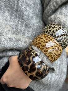 5 件/套 全新大号亚克力堆叠手链 男女款 复古彩色豹纹树脂粗手镯 情侣珠宝礼物