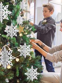 6pcs Christmas Theme Hollow Out Folded Snow & 3d Flower Shaped Pendant, Wedding Decorations - White - View 5