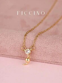 FICCINO Unisex Compassion Themed Semicolon Pendant Necklace, 14k Gold Plated Cubic Zirconia , Adjustable Titanium Steel O-Chain, With Gift Box - 539n - View 2
