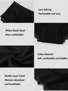 6pcs Womens Underwear Bikini Panties Lace Breathable Hipster Panty Stretch Full Briefs - màu đen - Xem 3