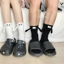 4pares Calcetas Largas Graciosas Calcetas Ropa De Pareja - Blanco y Negro - Ver 3